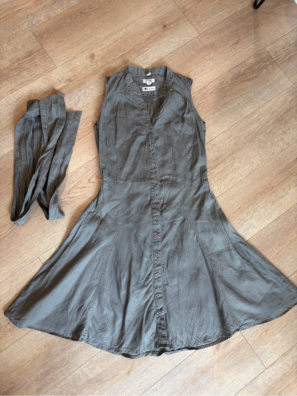 Malvin Hamburg Germany I ❤️ Linen Button Front Midi Dress Belted US 10